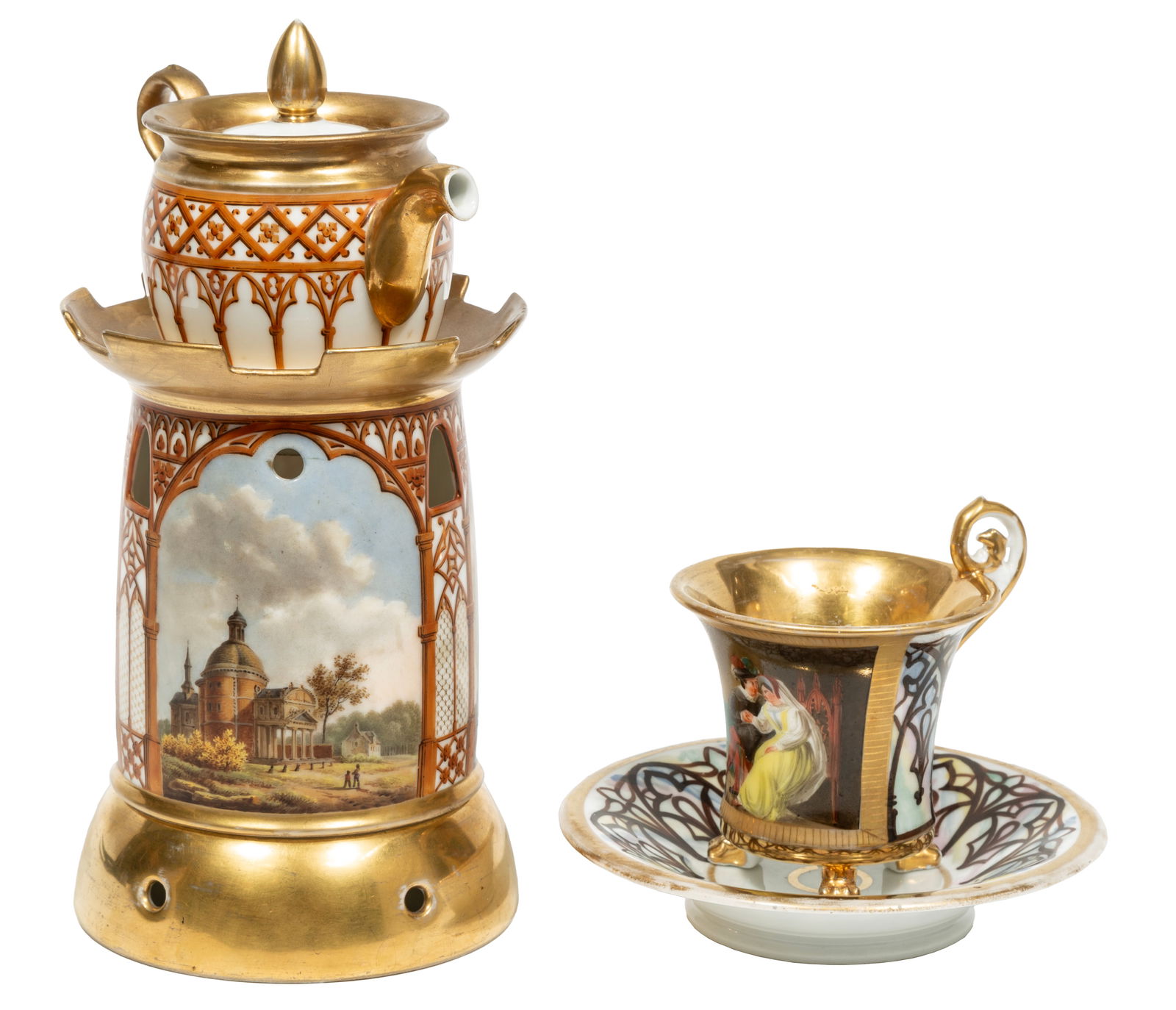 Paris Porcelain Veilleuse and Cabinet Cup and Saucer (1 of 3)