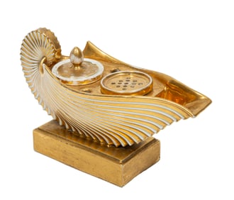 Empire Gilt Porcelain Encrier 4 3/4 x 7 3/4 x 3 in. (12.1 x 19.7 x 7.6 cm.)