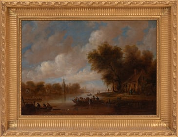 Follower of Jan Josephs van Goyen, Dutch 1596-1656, "Summer's Day on the River Schie near