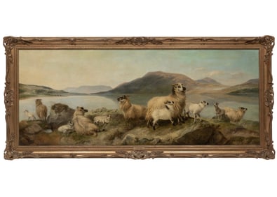 Richard Ansdell, British 1815-1885, "The Pride of the Flock", oil on canvas, 27 x 66 in. (68.6 x