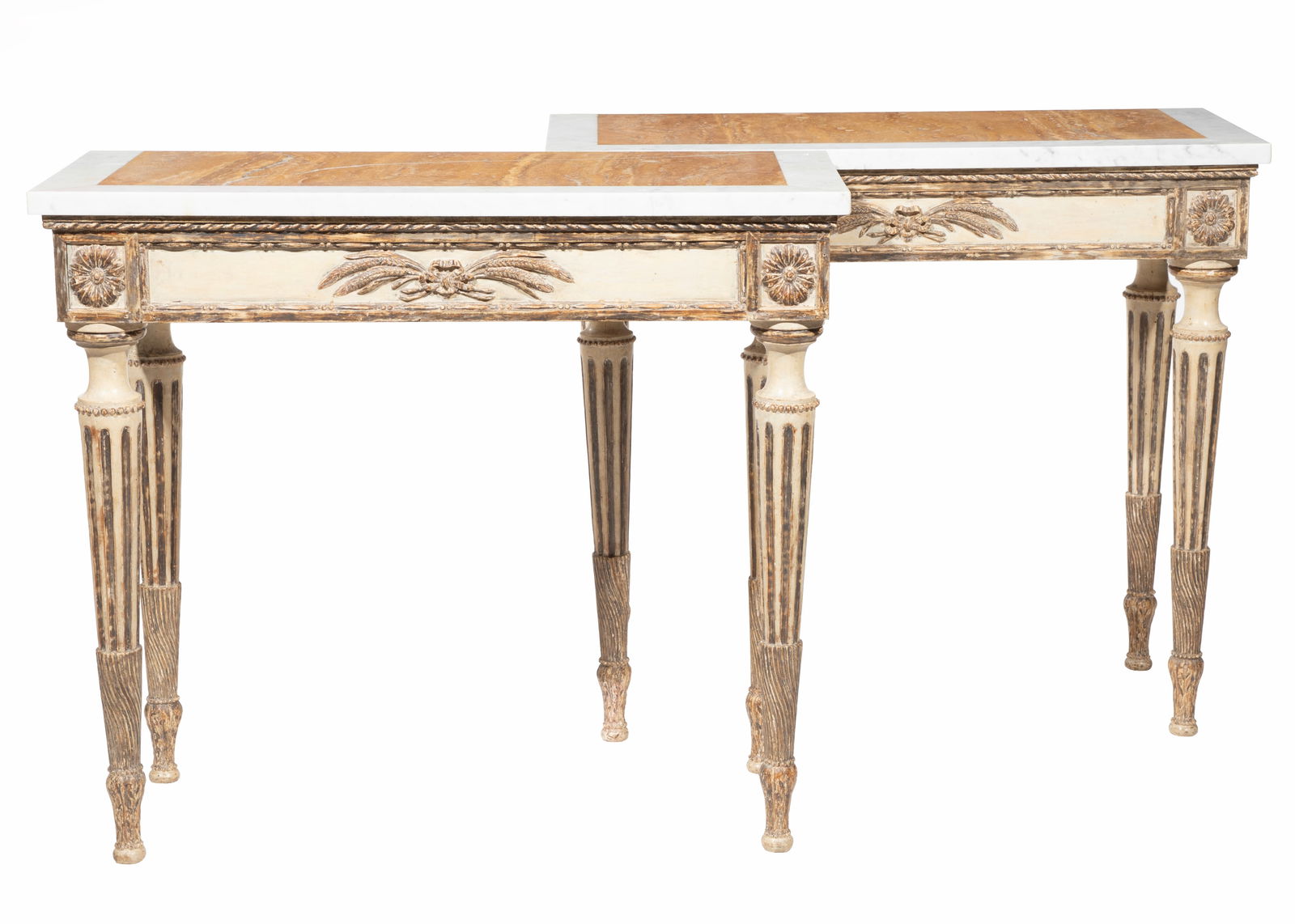 Pair of Italian Neoclassical Parcel Gilt and Creme Peinte Console Tables (1 of 3)