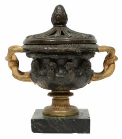 Continental Gilt and Patinated Bronze ?Warwick? Vase 7 3/4 x 7 x 4 3/4 in. (19.7 x 17.8 x 12.1 cm.)