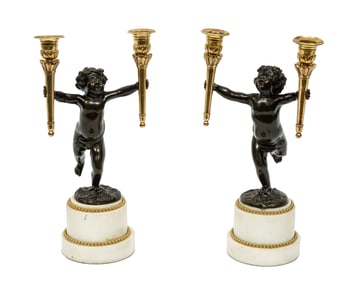 Pair of Napoleon III Gilt and Patinated Bronze Two-Light Candelabra 13 1/4 x 6 1/4 x 6 in. (33.7 x