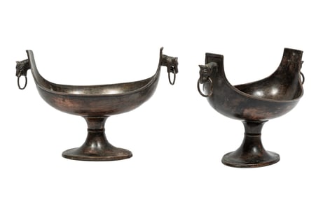 Pair of Antique Continental Patinated Bronze Compotes