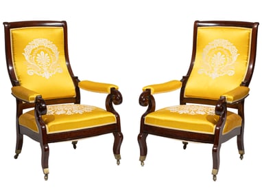 Very Rare Pair of Classical Mahogany Armchairs
