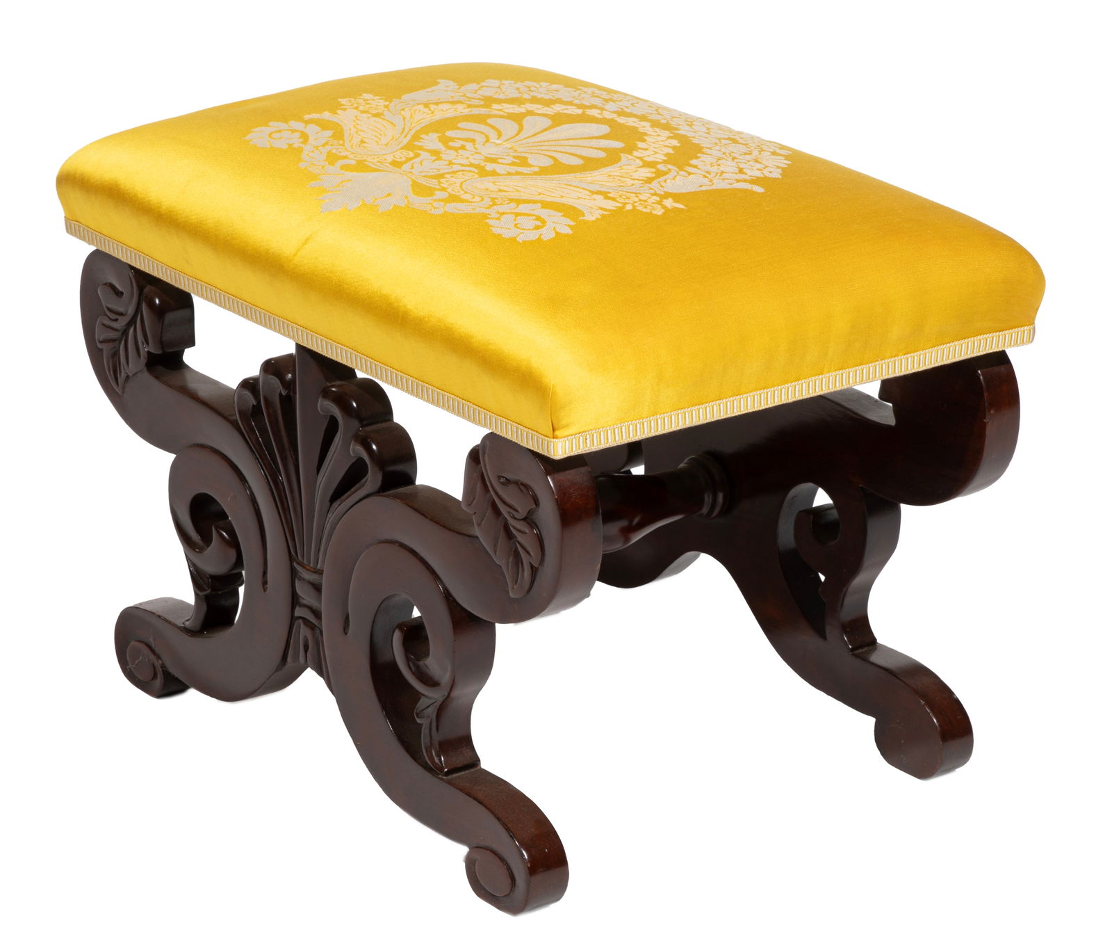 Rare American Classical Carved Mahogany Foot Stool 14 1/2 x 21 x 14 1/2 in. (36.8 x 53.3 x 36.8 cm.) (1 of 3)