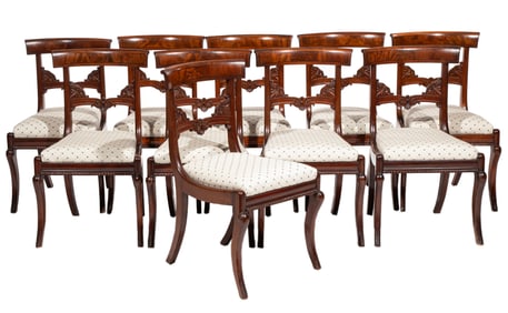 Fine Set of Ten Associated American Classical Carved Mahogany Side Chairs