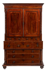 Fine West Indies Mahogany Linen Press 80 1/2 x 51 x 23 in. (204.5 x 129.5 x 58.4 cm.)