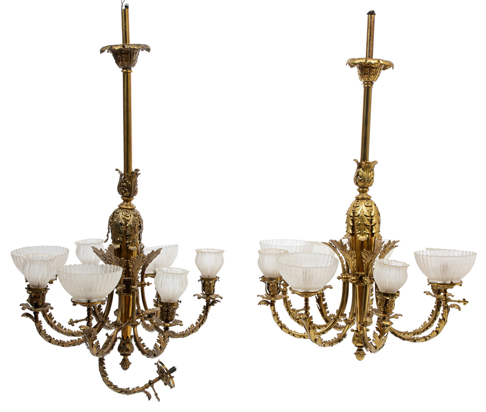 Pair of Continental Bronze Eight-Light Gasoliers 43 x 26 in. (109.2 x 66 cm.) (1 of 5)