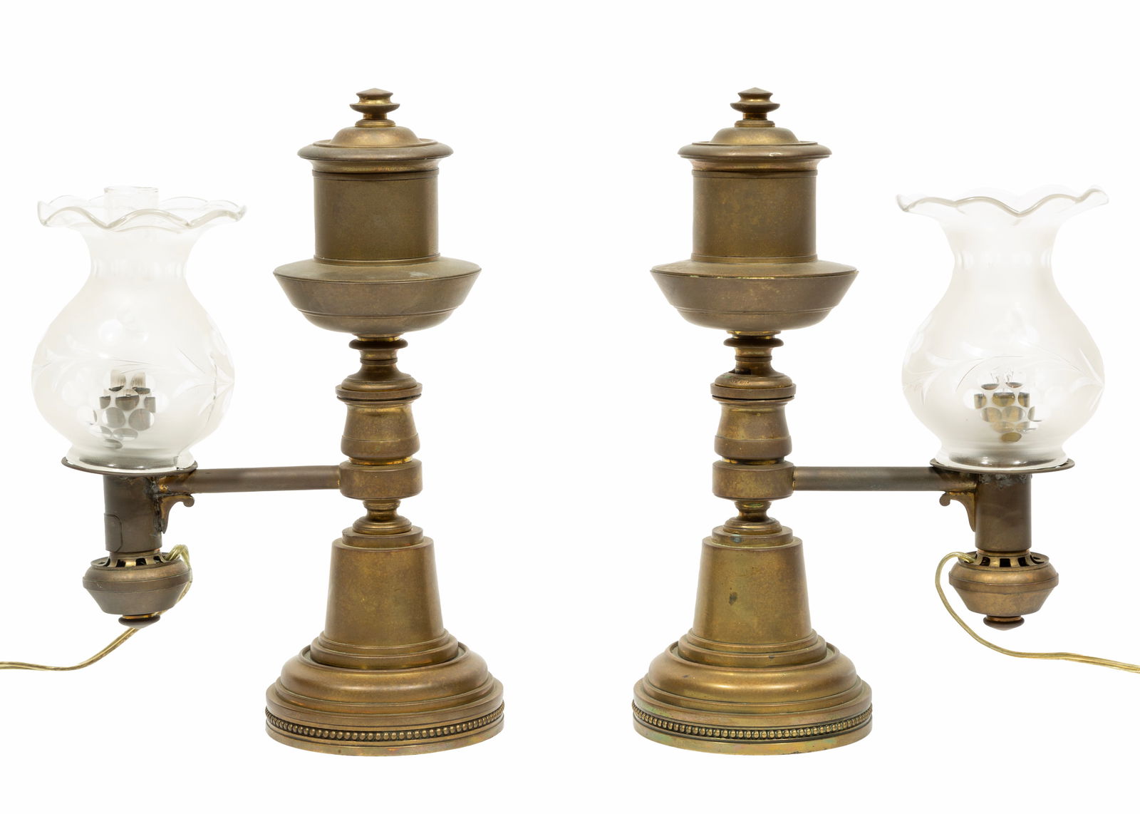 Pair of Antique English Brass Argand Lamps (1 of 4)