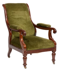 American Late Classical Carved Mahogany Library Chair