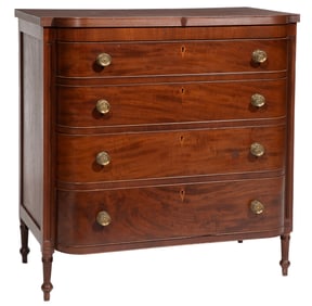 Rare American Late Federal Carved Mahogany Bowfront Chest 40 3/4 x 40 1/4 x 23 1/2 in. (103.5 x
