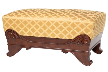 American Classical Mahogany Sarcophagus Form Window Bench 18 x 42 x 20 in. (45.7 x 106.7 x 50.8 cm.)