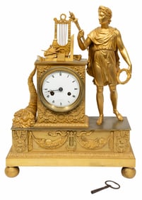 Louis Philippe Bronze Figural Mantel Clock 16 1/2 x 13 x 5 1/2 in. (41.9 x 33 x 14 cm.)