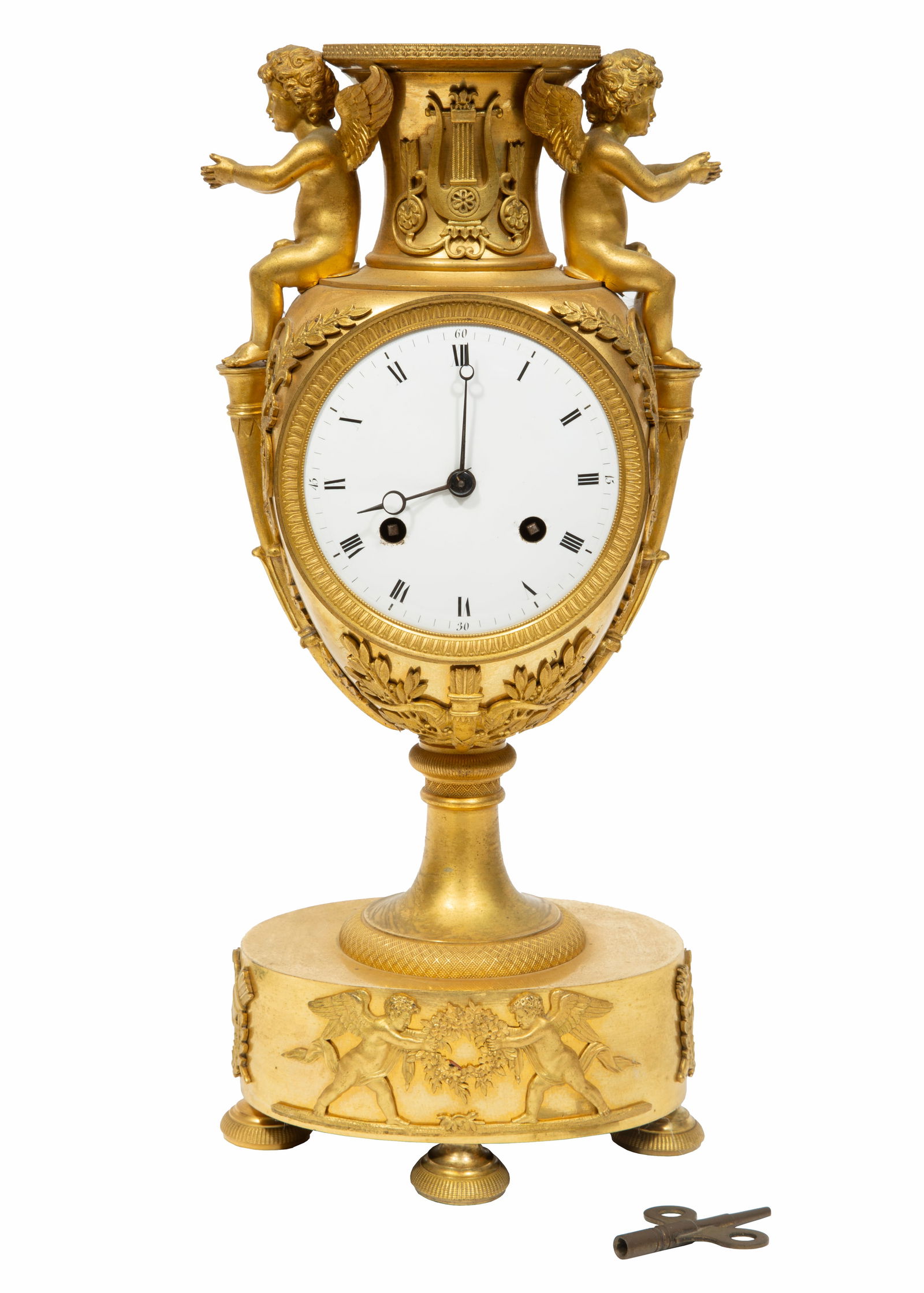 Empire Gilt Bronze Mantel Clock 14 x 6 x 4 3/4 in. (35.6 x 15.2 x 12.1 cm.) (1 of 7)