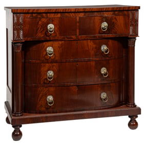 American Classical Mahogany Bowfront Chest 47 1/2 x 48 3/4 x 25 in. (120.7 x 123.8 x 63.5 cm.)