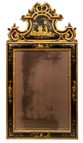 George II-Style Giltwood and Chinoiserie Mirror, with figural and foliate design, h. 63 in., w. 33