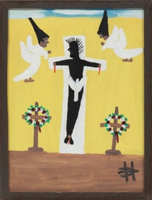 Clementine Hunter, American/Louisiana 1886-1988, "Black Jesus", oil on canvas board, 16 x 12 in.