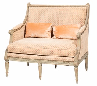 Louis XVI-Style Creme Peinte Settee 35 x 26 x 36 1/2 in. (88.9 x 66 x 92.7 cm.)