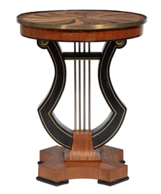 Biedermeier-Style Inlaid Exotic Woods, Mahogany and Ebonized Gueridon 29 x 23 x 23 in. (73.7 x 58.4