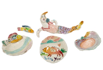 Ann "Frantic" Roberts Morley, American/Florida 1936-2009, "From Land and Sea", 5 glazed ceramics, 1