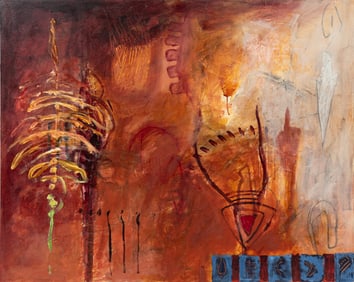 Allison Stewart, American/Louisiana b. 1941, "Fire Legend", oil on gallery-wrapped canvas, 48 x 60