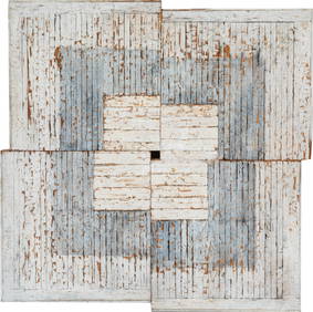 Hasmig Vartanian, American/Louisiana b. 1946, ?Square Two?, paint and mixed media on wood, 41 1/2 x (1 of 3)