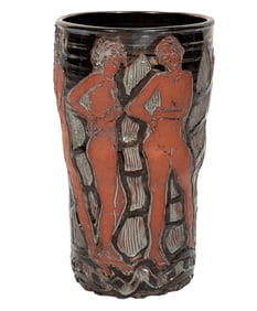 Jo Ann Greenberg, American/Louisiana 1928-2013, "Figural Vase", glazed ceramic, h. 11 1/4 x dia. 6