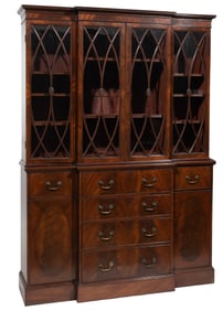 Georgian-Style Mahogany Breakfront Secretary Bookcase 80 x 56 x 16 1/2 in. (203.2 x 142.2 x 41.9
