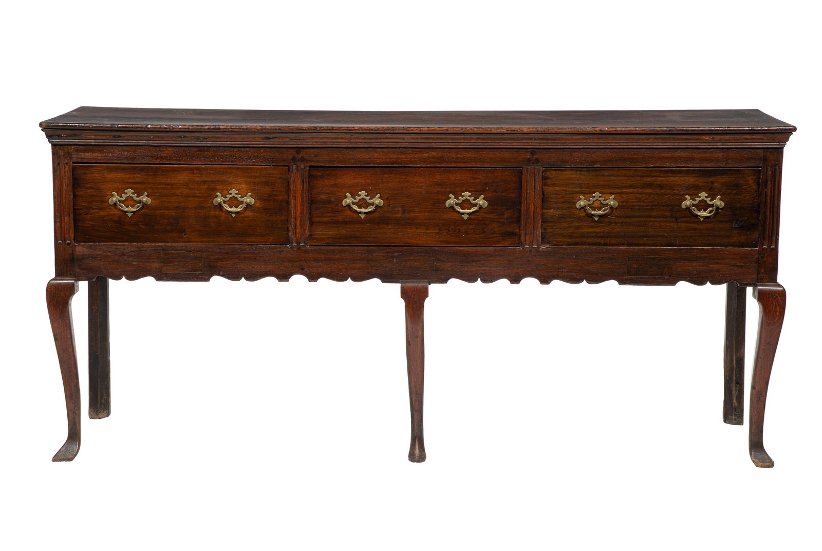 Queen Anne-Style Carved Oak Welsh Dresser 34 3/4 x 19 3/4 x 74 in. (88.3 x 50.2 x 188 cm.) (1 of 2)