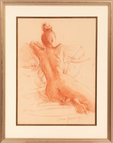 Simon Gunning, American/Louisiana b. 1956, ?Nude Reading (Carol)?, sanguine on paper, 29 1/2 x 21