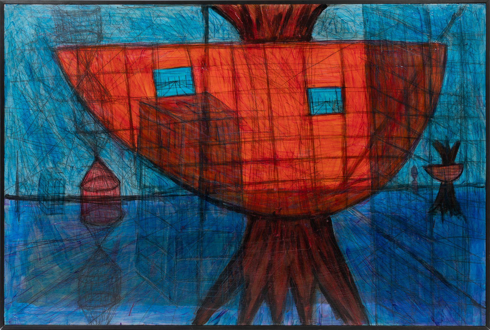David Rex Joyner, American/Louisiana 20th. c, "life, boat", mixed media on panel, 48 x 72 in. (121.9 (1 of 3)