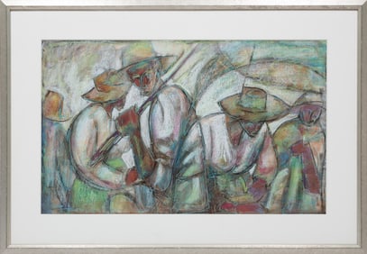 William Tolliver, American/Louisiana 1951-2000, "Cotton Choppers", pastel and mixed media on paper,