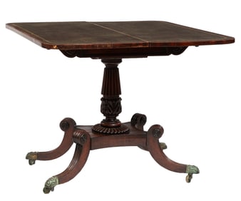 Regency Inlaid Mahogany Games Table 29 1/2 x 35 x 17 1/2 in. (74.9 x 88.9 x 44.5 cm.), Open 29 1/2 x