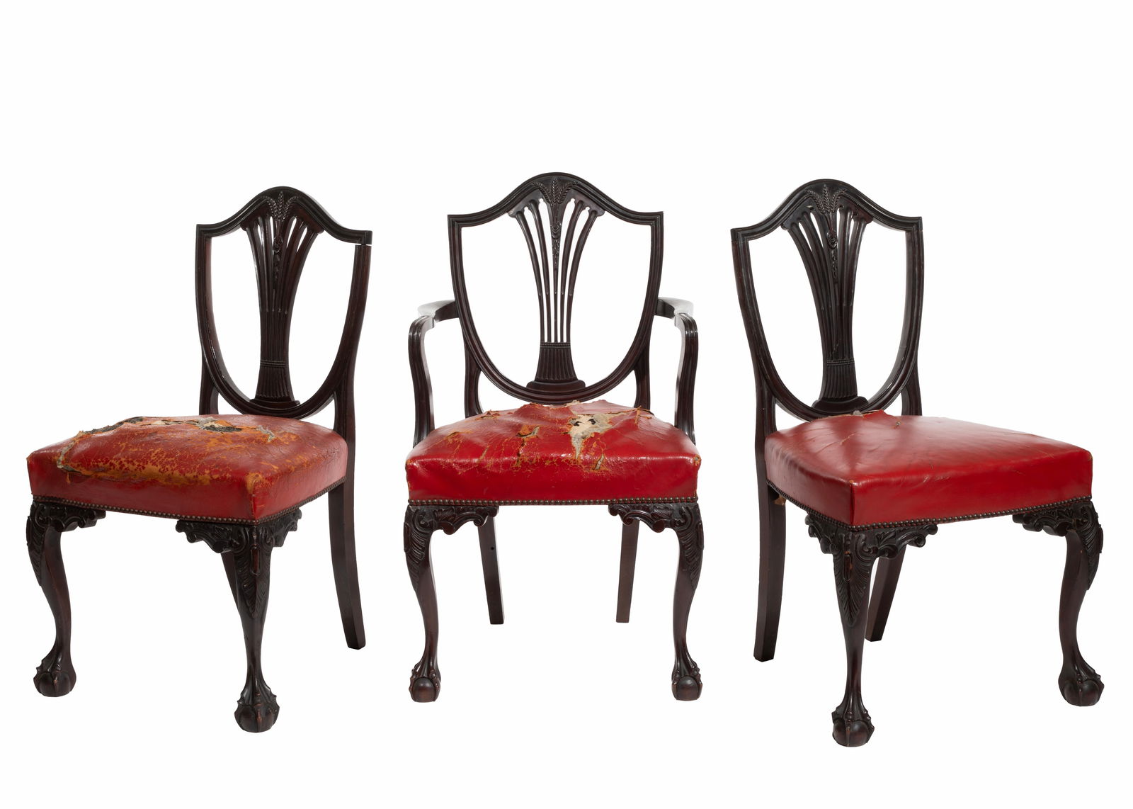 Set of Six Sheraton-Style Carved Mahogany Dining Chairs 38 x 18 x 21 in. (96.5 x 45.7 x 53.3 cm.), (1 of 4)