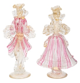 Pair of Venetian Murano Glass Figures of a "Noble Lord and Lady" or "Courting Couple"