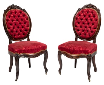 Pair of American Victorian Carved Rosewood Side Chairs