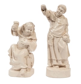 Two Large German Creme Peinte Carved Wood Figures of Monks