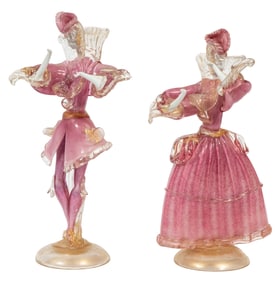Large Pair of Murano Art Glass Figures of a "Venetian Goldonian Couple" or a "Lord and Lady"