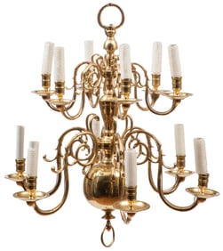 Dutch-Style Brass Twelve-Light Chandelier