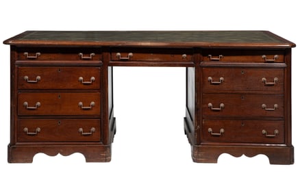 Georgian-Style Carved Walnut Partners Desk