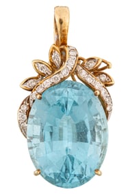 14 kt. Yellow Gold, Aquamarine and Diamond Pendant