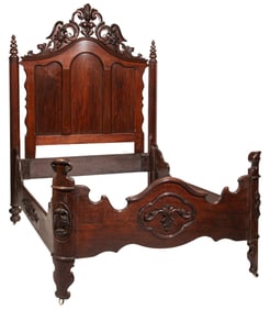 American Victorian Carved Walnut Bedstead 90 x 59 x 80 in. (228.6 x 149.9 x 203.2 cm.)