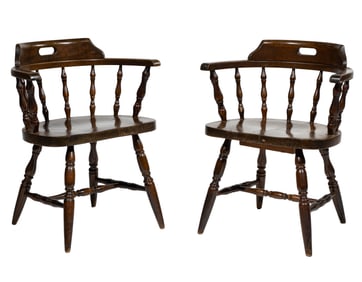 Pair of American or English Captain's Chairs 30 1/2 x 24 1/2 x 17 in. (77.5 x 62.2 x 43.2 cm.)
