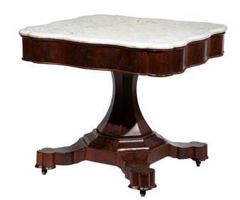 American Late Classical Mahogany Marble Top Center Table 29 1/2 x 34 x 34 in. (74.9 x 86.4 x 86.4
