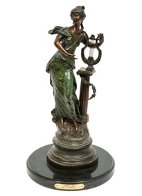 Bronze Figure of "Harp Girl", 18 1/2 x 7 x 6 in. (47 x 17.8 x 15.2 cm.), Overall: 20 1/4 x 11 x 11