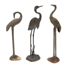 Three Metal Garden Figures of Cranes