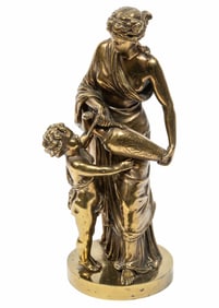 Gilt Bronze Figural Group of a Woman and Child, 16 x 7 1/2 x 6 1/2 in. (40.6 x 19.1 x 16.5 cm.)