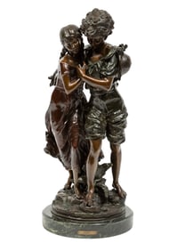 Bronze Figural Group of a Young Couple 21 x 10 x 8 1/2 in. (53.3 x 25.4 x 21.6 cm.), Overall: 22 1/2