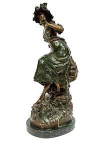 Bronze Figure of a Lady with Hat and Binoculars 24 x 10 x 8 1/2 in. (61 x 25.4 x 21.6 cm.), Overall: